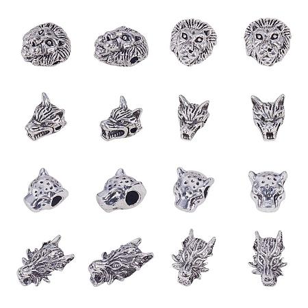PandaHall Elite 40pcs Antique Silver Tibetan Alloy Animal Head Spacer Beads Lion Wolf Leopard Dragon Head Beads Connector for Bracelet Necklace Earrings Jewelry Making