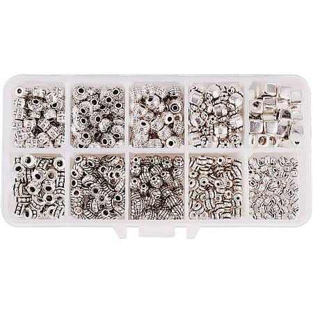 PandaHall Elite 500pcs 10 Styles Spacer Beads Tibetan Alloy Antique Silver Metal Bead Spacers for Bracelet Necklace Jewelry Making Accessories(Hole Size: 1~3.5mm)