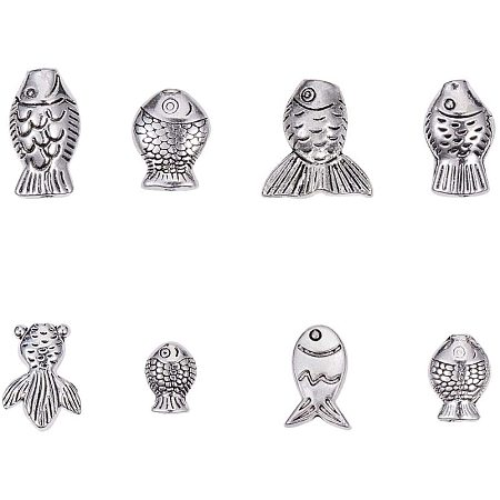 Arricraft 10 Style Antique Silver Fish Spacer Beads, 80pcs Metal Animal Jewelry Beads Charm for DIY Bracelet Necklace Jewelry Making