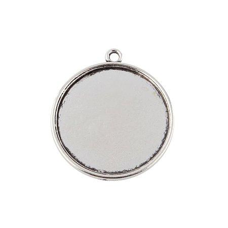 NBEADS 1000g Tibetan Style Antique Silver Alloy Flat Round Pendant Cabochon Settings, Antique Silver, Tray: 25mm; 31x28x2mm, Hole: 1.5mm; about 340pcs/1000g