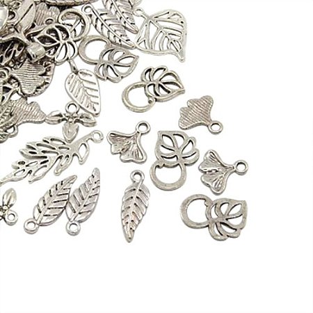 ARRICRAFT 500g Antique Silver Assorted Leaf Tibetan Style Pendants for Crafting Jewelry Making