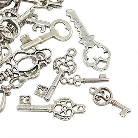 ARRICRAFT 500g Antique Silver Assorted Key Tibetan Style Pendants for Crafting Jewelry Making