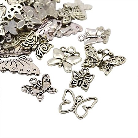 ARRICRAFT 500g Antique Silver Mixed Butterfly Tibetan Style Pendants for Crafting Jewelry Making