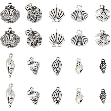 NBEADS 120 Pcs Shell Shape Pendants, Tibetan Style Alloy Charms for DIY Necklace Bracelet Arts Projects