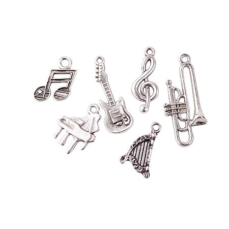 Arricraft 30pcs 6 Styles Musical Instruments Charms Antique Silver Alloy Pendants Charms for DIY Necklace Bracelet Jewelry Making (Guitar, Harp, Trumpet, Piano, Musical Note)