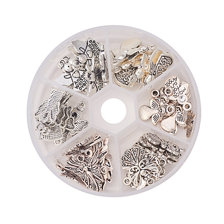 PandaHall Elite About 51 Pcs Tibetan Style Alloy Angel Pendant Charms 6 Styles for Bracelet Necklace Jewelry Making Antique Silver