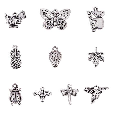 PandaHall Elite 80pcs 10 Style Antique Silver Tibetan Alloy Animal Plant Fruit Charms Pendants for DIY Bracelet Necklace Jewelry Making(Koala, Dragonfly, Butterfly, Bees, Maple Leaf, Strawberry)