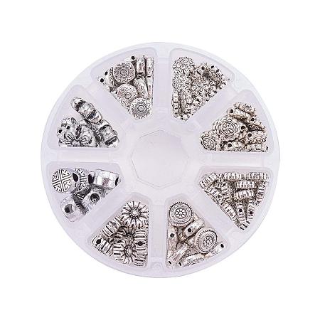 PandaHall Elite 149pcs 8 Styles Antique Silver Spacer Beads Tibetan Alloy Flat Round Metal Spacers for Bracelet Necklace Jewelry Making