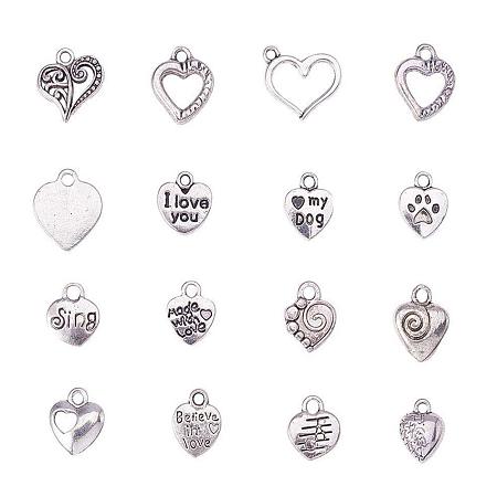 ARRICRAFT 100PCS Mixed Antique Silver Valentines Day Tibetan Style Alloy Heart Pendants