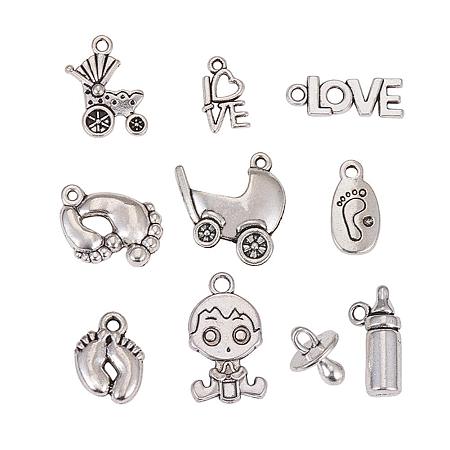 NBEADS 200g Mixed Tibetan Style Alloy Pendants for Baby Birth Christening Gifts Making, Antique Silver, 15-24x7.5-14x2-10mm, Hole: 2mm