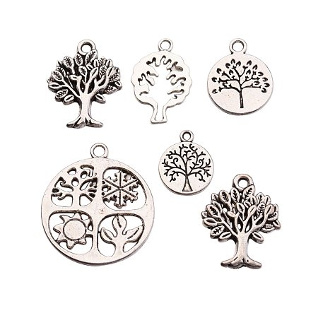 ARRICRAFT 30PCS(6pcs/set, 5 sets) Tibetan Style Tree of Life Antique Silver Alloy Pendants for Jewelry Making