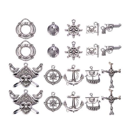 ARRICRAFT 2 Sets (10pcs/set) Pirate Theme Antique Silver Tibetan Style Alloy Pendants Charms Set DIY Necklace Pendant Jewelry Making Supplies
