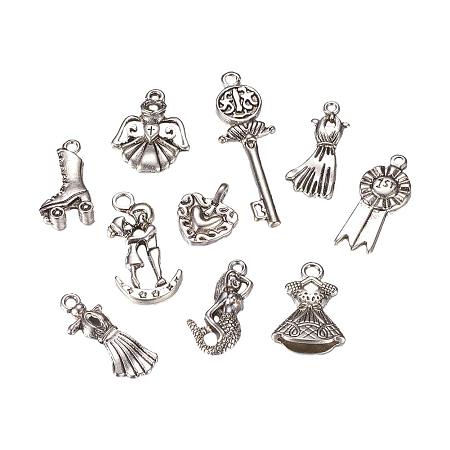 ARRICRAFT 20 pcs 10 Shapes Tibetan Style Alloy Pendants, Mixed Shapes Pendant Charms for Jewelry Making, Antique Silver