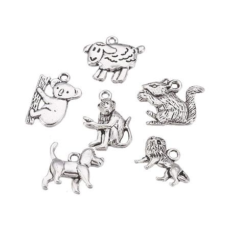 ARRICRAFT 30 pcs Tibetan Style Alloy Pendants, 6 Shapes Animal Theme Pendant Charms for Jewelry Making, Antique Silver