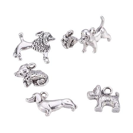 ARRICRAFT 30 pcs Tibetan Style Alloy Pendants, 6 Shapes Dog Theme Pendant Charms for Jewelry Making, Antique Silver