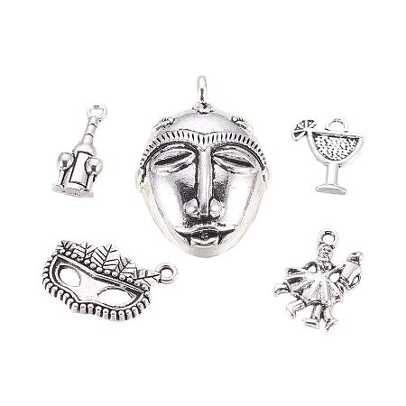 ARRICRAFT 30 pcs Tibetan Style Alloy Pendants, 6 Shapes Costume Party Theme Pendant Charms for Jewelry Making, Antique Silver