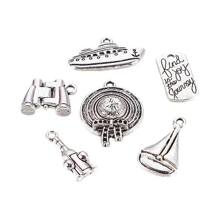 ARRICRAFT 30 pcs 6 Shapes Tibetan Style Alloy Pendants, Sea Resort Theme Metal Pendant Charms for Jewelry Making, Antique Silver