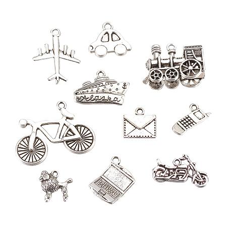 ARRICRAFT 20 pcs Tibetan Style Alloy Pendants, 10 Shapes Modern Life Theme Pendant Charms for Jewelry Making, Antique Silver