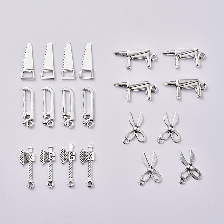 Nbeads  Mixed Tools Metal Charms Tibetan Style Alloy Pendants, Saw & Axe & Saw & Scissor & Drill, for DIY Jewelry Making and Crafting, Antique Silver, 20pcs/set