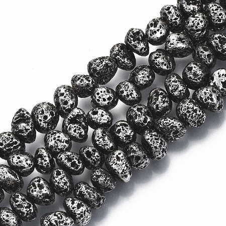 Honeyhandy Electroplated Natural Lava Rock Beads Strands, Nuggets, Antique Silver Plated, 6~10x6~10x5~8mm, Hole: 1mm, about 52~54pcs/strand, 14.17 inch~14.96 inch(36~38cm)