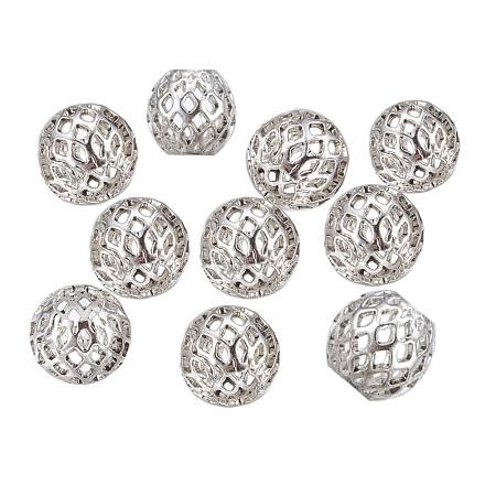 NBEADS 10 pcs Antique Silver Tone Rondelle Hollow Brass Large Hole European Beads, 10x8mm, Hole: 4mm