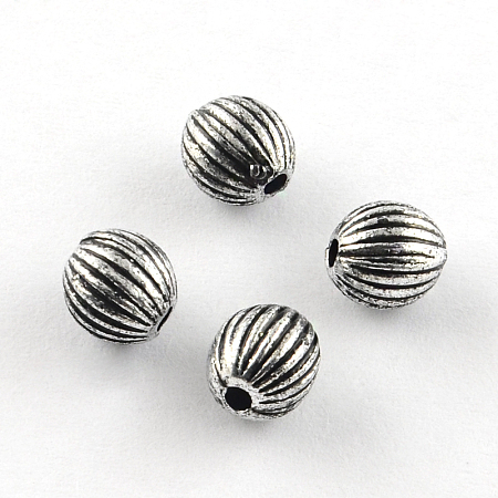 Honeyhandy Round Antique Acrylic Corrugated Beads, Antique Silver, 6mm, Hole: 1.5mm