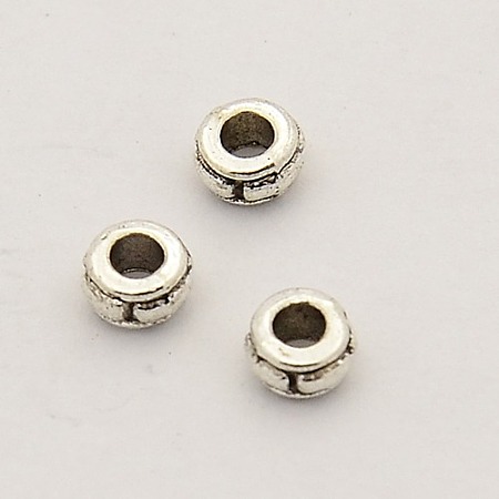 Honeyhandy Antique Silver Rondelle Alloy Spacer Beads, 4x2mm, Hole: 1mm