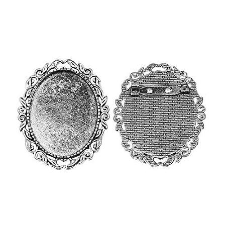 Arricraft 10pcs Antique Silver Oval Alloy Tray Vintage Brooch Cabochon Bezel Settings with Iron Pin Back Bar Findings for Women Brooch Making