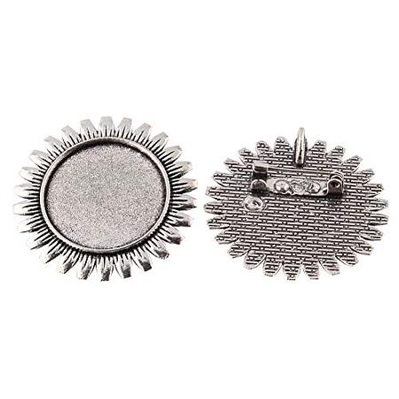 ARRICRAFT 10pcs Antique Silver Sunflower Vintage Alloy Brooch Cabochon Bezel Settings with Iron Pin Back Bar Findings