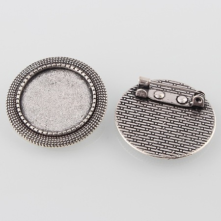 Honeyhandy Vintage Alloy Brooch Cabochon Bezel Settings, Cadmium Free & Lead Free, with Iron Pin Back Bar Findings, Antique Silver, Flat Round Tray: 20mm, 28x2mm, Pin: 0.8mm