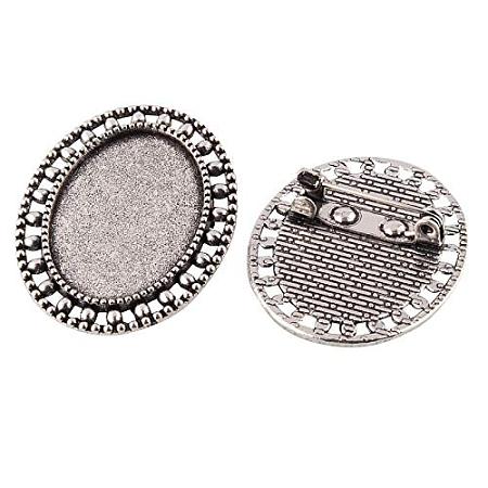 ARRICRAFT 10pcs Antique Silver Oval Tray Vintage Alloy Brooch Cabochon Bezel Settings with Iron Pin Back Bar Findings