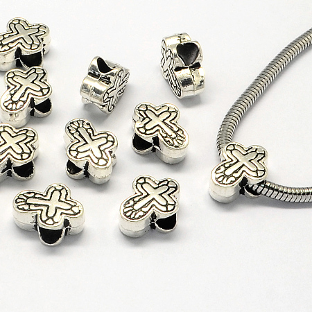 Honeyhandy Alloy European Beads, Large Hole Beads, Cross, Antique Silver, 14.5x11x6.5mm, Hole: 5mm