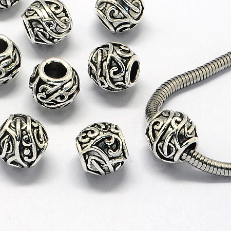 Honeyhandy Alloy European Beads, Large Hole Beads, Rondelle, Antique Silver, 11x10.5mm, Hole: 5mm