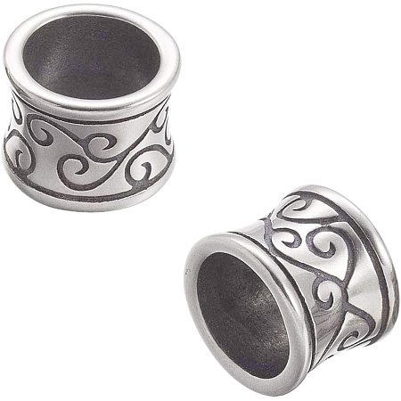 UNICRAFTALE 2pcs 304 Stainless Steel Beads Column Large Hole Charms Antique Silver Loose Beads for Bracelet Necklace Jewelry Making 11.5x9mm, Hole 8.5mm