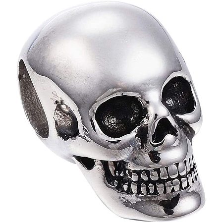UNICRAFTALE 1pc Stainless Steel Beads Skull Antique Silver Finding Beads Large Hole Loose Beads for Necklace Jewelry Making and Bracelet DIY 25x15x17.5mm, Hole 7.5mm