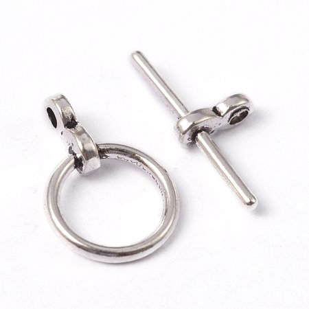 NBEADS 20 Sets Tibetan Style Donut Toggle & Tar Clasps for Jewelry Making, Toggle: 12x1.5mm, Hole: 1.5mm; Tar: 8x19x1.5mm, Hole: 1.5mm, Antique Silver