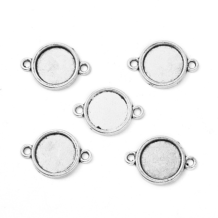 Honeyhandy Tibetan Style Alloy Cabochon Connector Settings, Cadmium Free & Lead Free, Plain Edge Bezel Cups, Flat Round, Antique Silver, Tray: 12mm, 21x15x2mm, Hole: 2mm