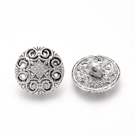 Honeyhandy Tibetan Style Alloy Buttons,  Flat Round, Antique Silver, 20.5x7.5mm, Hole: 2mm