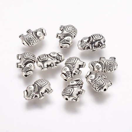 Honeyhandy Tibetan Style Alloy Elephant Beads, Antique Silver, 8.5x12x4mm, Hole: 0.8mm