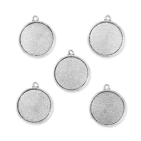 Honeyhandy Tibetan Style Antique Silver Alloy Flat Round Pendant Cabochon Settings, Cadmium Free & Lead Free, Tray: 20mm, 26x23x2mm, Hole: 1.5mm