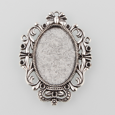 Honeyhandy Tibetan Style Antique Silver Alloy Flat Oval Pendant Cabochon Settings, Cadmium Free & Lead Free, Tray: 30x20mm, Fit for 1~2mm Rhinestone, 49x36x2.5mm, Hole: 1.5mm