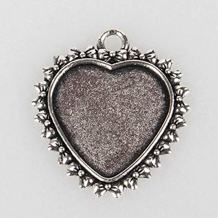ARRICRAFT 10pcs Antique Silver Heart and Bow Knots Tibetan Style Alloy Pendant Cabochon Bezel Settings Charm Blanks for Jewelry Making (20x20mm)