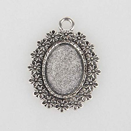 ARRICRAFT 10pcs Antique Silver Oval with Flowers Tibetan Style Alloy Pendant Cabochon Bezel Settings Charm Blanks for Jewelry Making (13x18mm)
