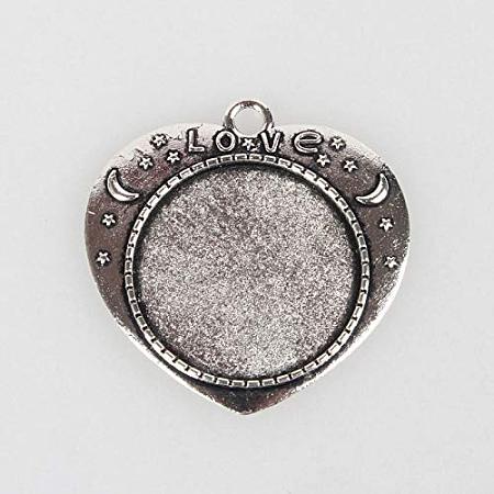 ARRICRAFT 10pcs Antique Silver Heart Carved Word Love Alloy Bezel Tray Cabochon Settings Round Pendant Blanks for Jewelry Making, Valentines Gifts (25mm)