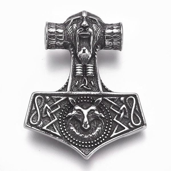 Honeyhandy 304 Stainless Steel Pendants, Thor's Hammer, Antique Silver ...