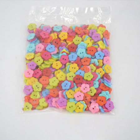 Honeyhandy Mixed Color Plum Blossom Shape Buttons, ABS Plastic Sewing Button, about 15mm in diameter, hole: 2mm