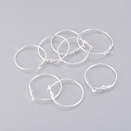 Honeyhandy Brass Hoop Earrings, Nickel Free, Silver Color Plated, 30x1.2mm