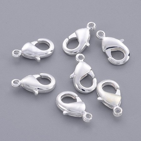 NBEADS 500Pcs Brass Lobster Claw Clasps, Nickel Free, Silver Metal Color, Size: about 7mm wide, 12mm long, hole: 1.2mm