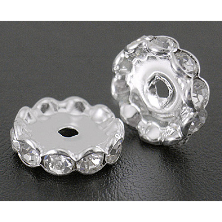 Honeyhandy Middle East Rhinestone Spacer Beads, Brass, Nickel Free, Clear and Silver Color Plated, about 17mm wide, 5mm thick, 2.5mm, hole: about 2mm