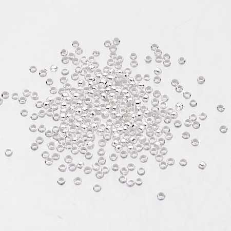 Honeyhandy Brass Crimp Beads, Cadmium Free & Nickel Free & Lead Free, Barrel, Silver Color Plated, about 2mm in diameter, 1.2mm long, Hole: about 1.2mm, about 909pcs/10g